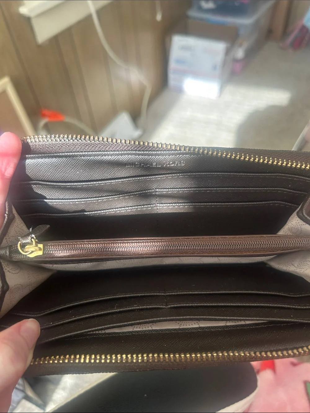 Michael Kors brown and gold studded wallet